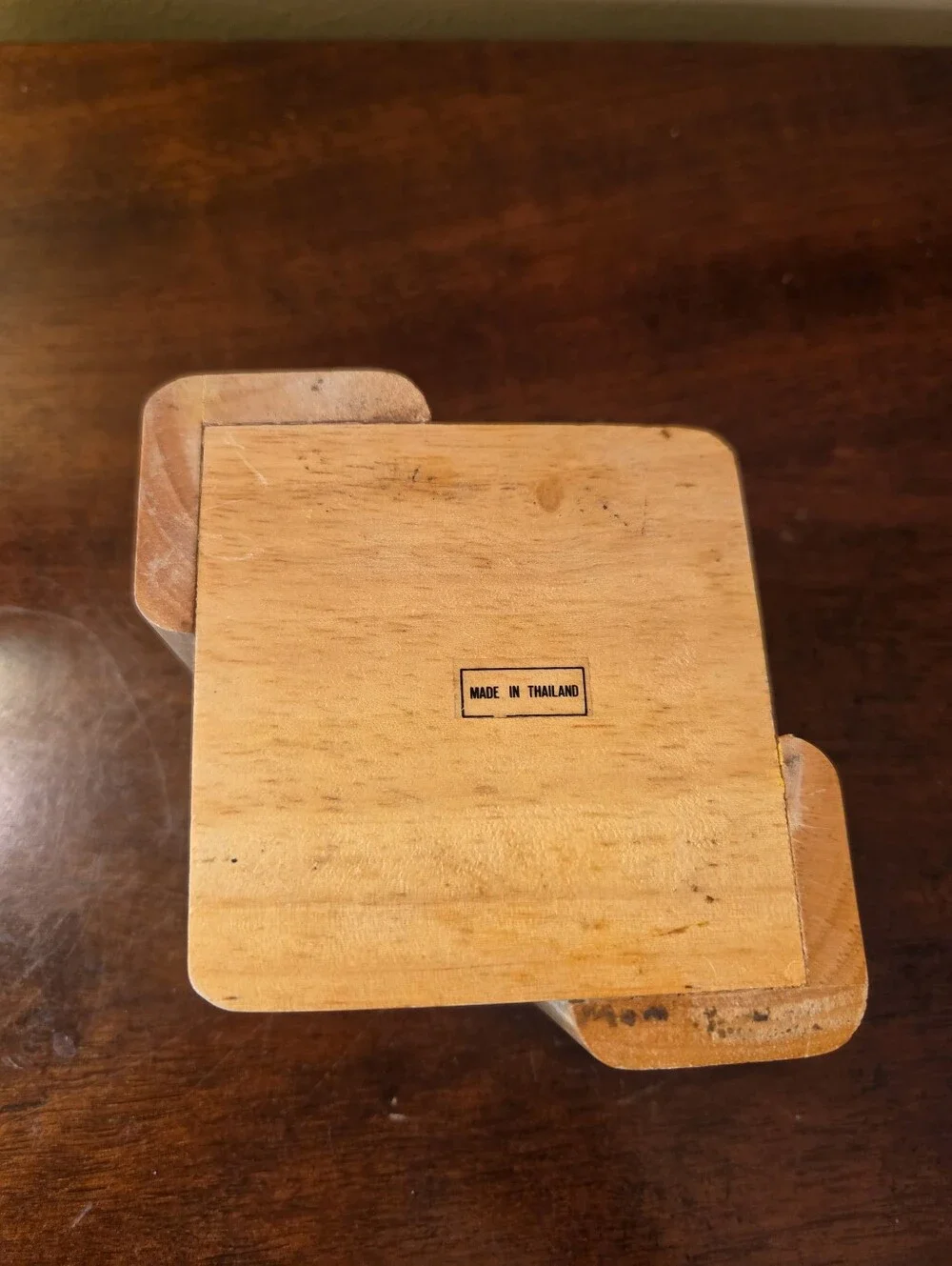 Set of 8 Vtg Solid Light Colored Wood 4” Coasters w/ Coaster Holder Modern Swirl